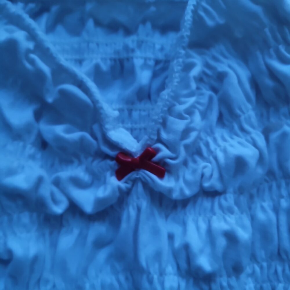 Handmade Lace Smocked White & Red Bow Bodycon Halter Top - Picture 4 of 5